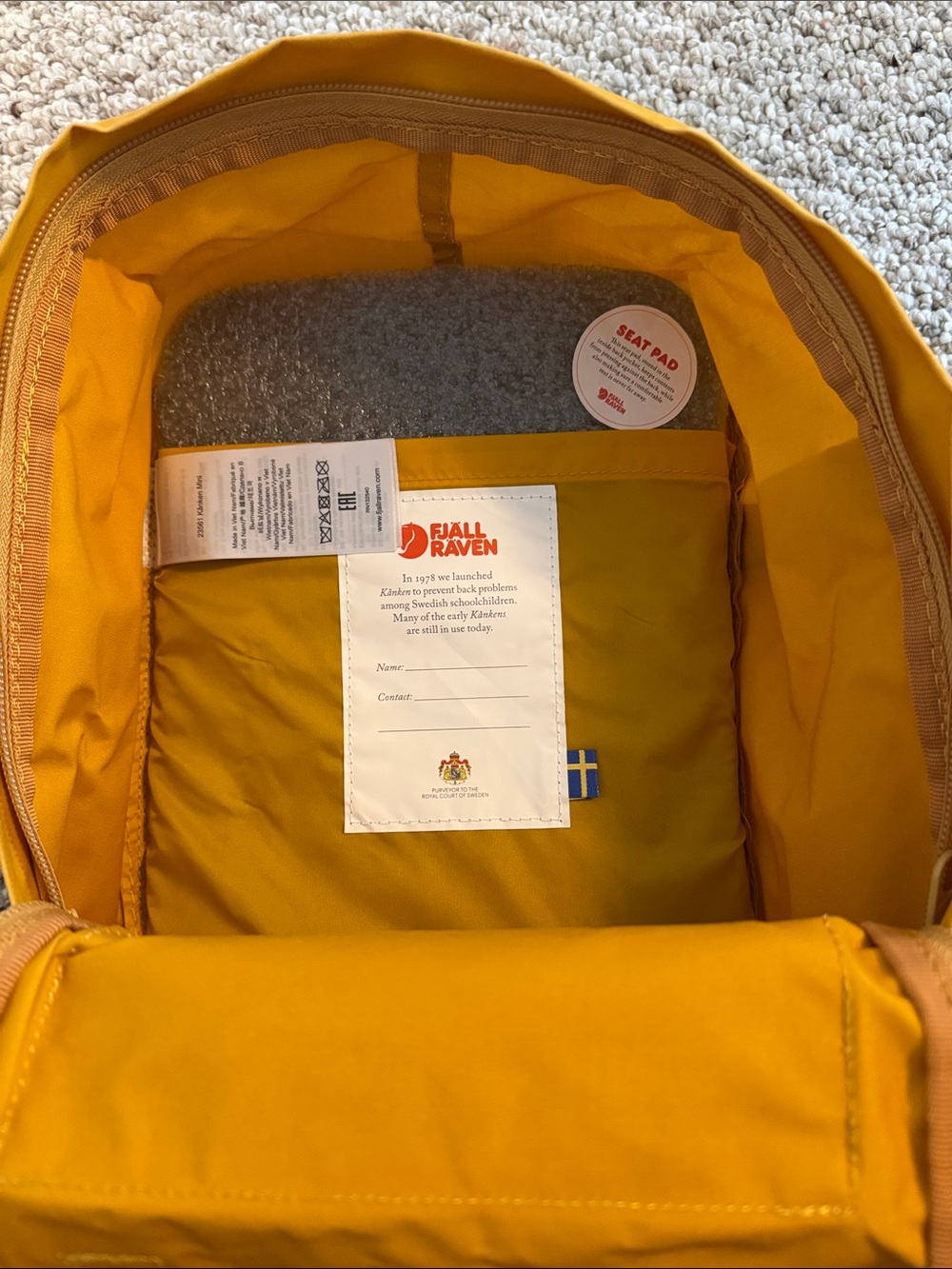 Fjallraven Kanken Kids Backpack in Mustard Yellow with Red Logo - Picture 5 of 6